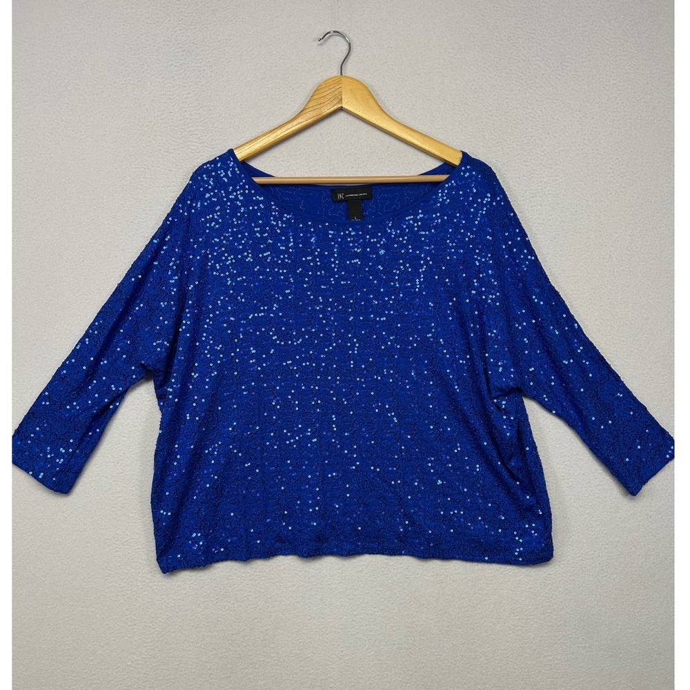 Glam Party INC International Concepts Womens Large Blue Sequin Batwing Top